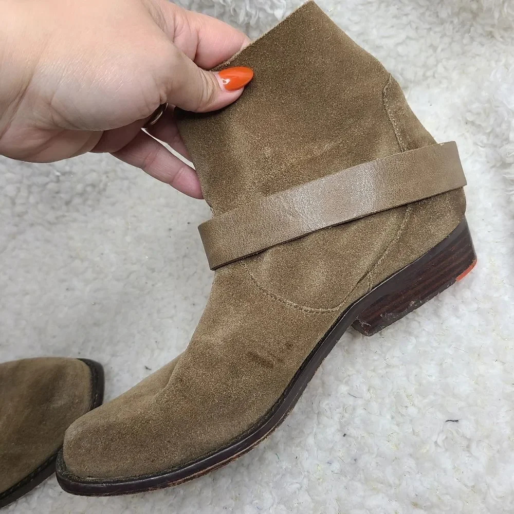 Joe's Jeans Tan‎ Suede Slouchy Western Inspired Harness Ankle Boots